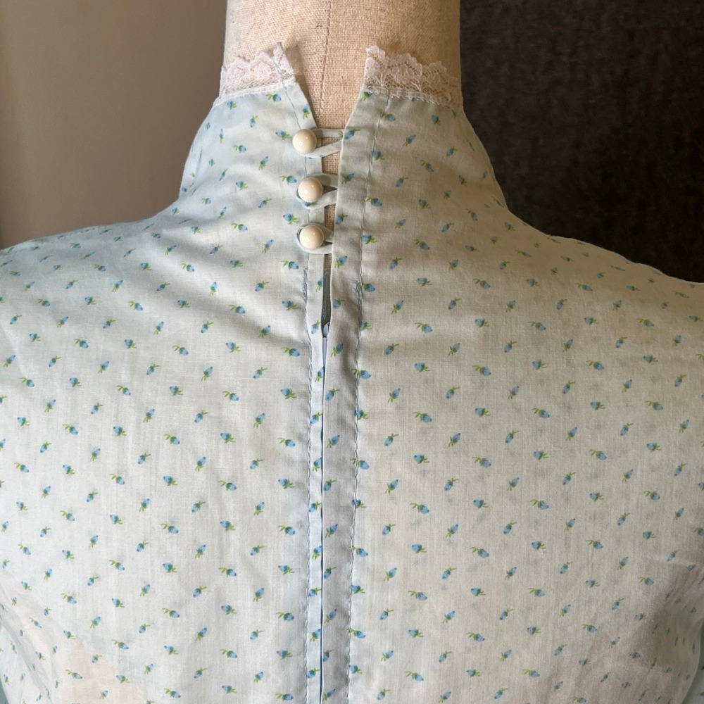 VTG Prairie Dress Small Lace up Corset Floral Midi 70s Gunne Sax Style Handmade - Picture 3 of 16